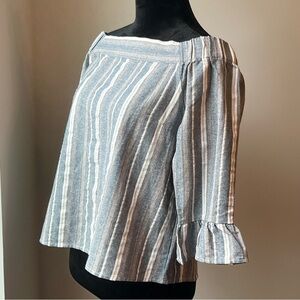 Ethereal by Paper Crane, Blue & White Striped Linen Blouse, M